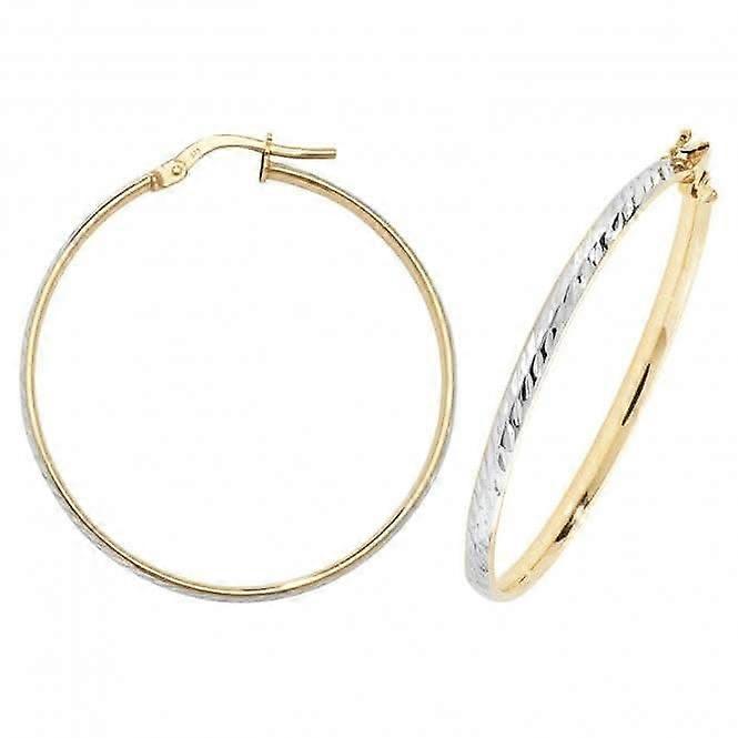 9CT Yellow & White Gold Oval DC Hoop Earrings ER1043