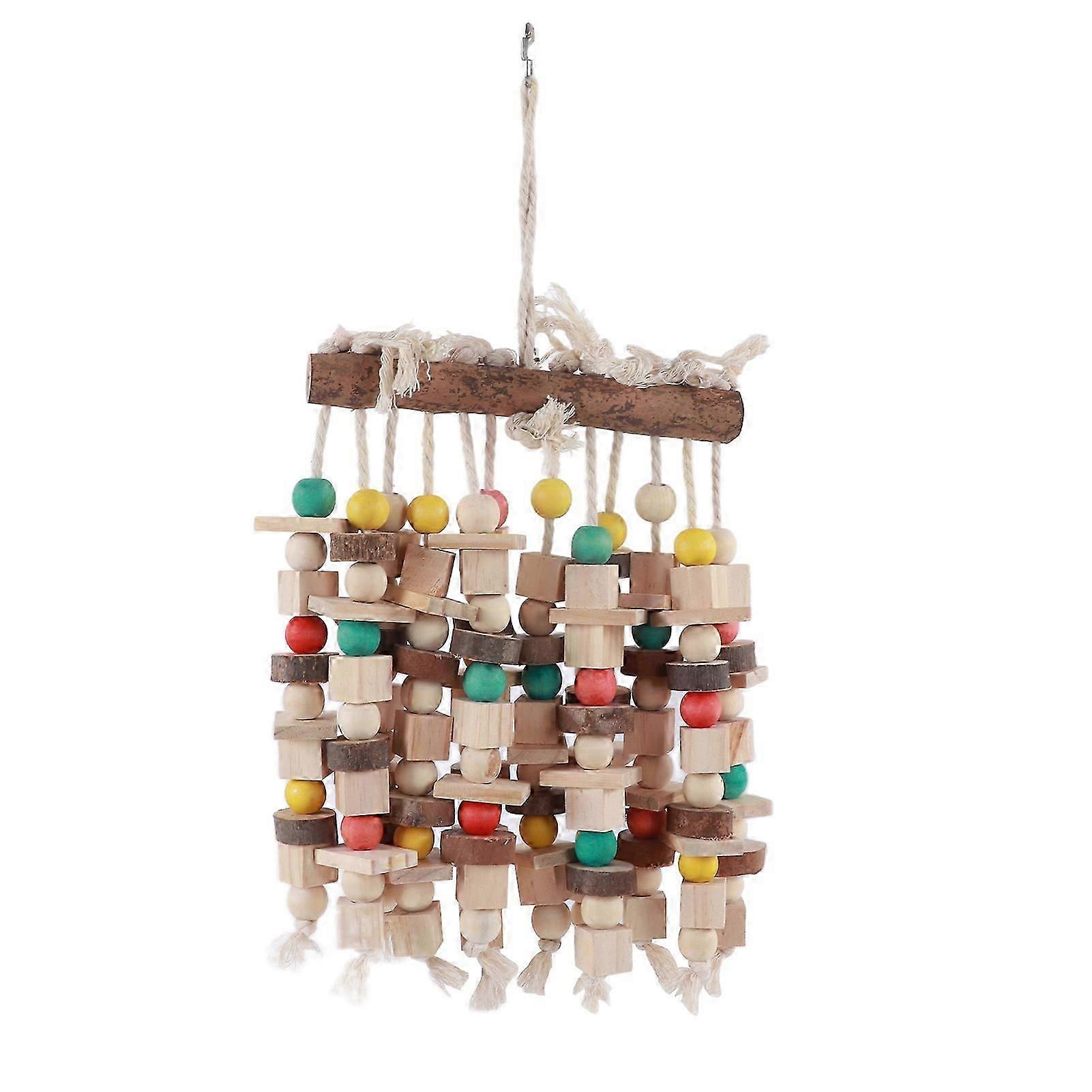 Parrot Chewing Toy Wooden Multicolored Blocks Hanging Large Bird Bite Climbing Toy for Macaws