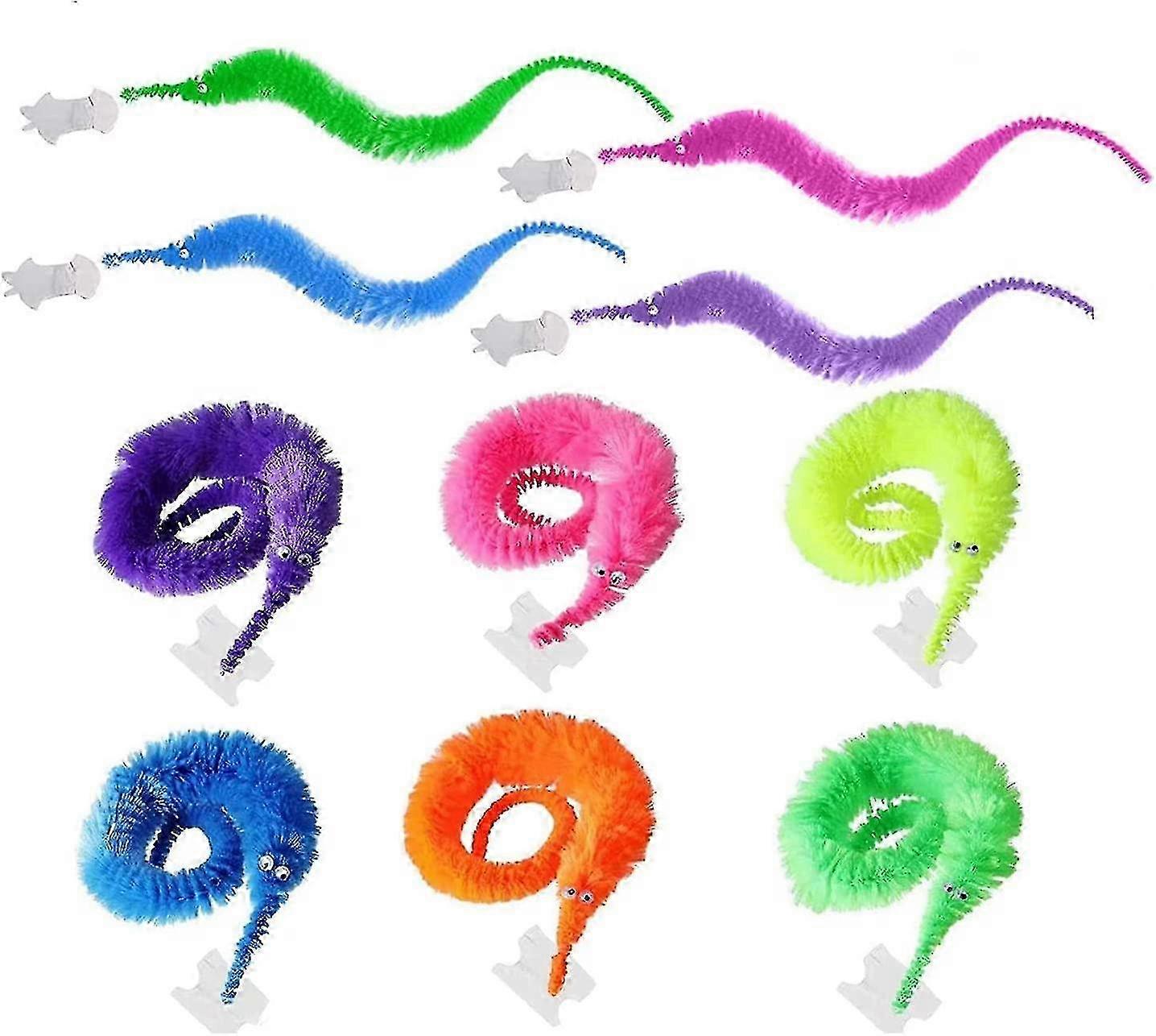 10 Pcs Magic Fuzzy Worms with Wiggle Eyes Trick and Pet Toy