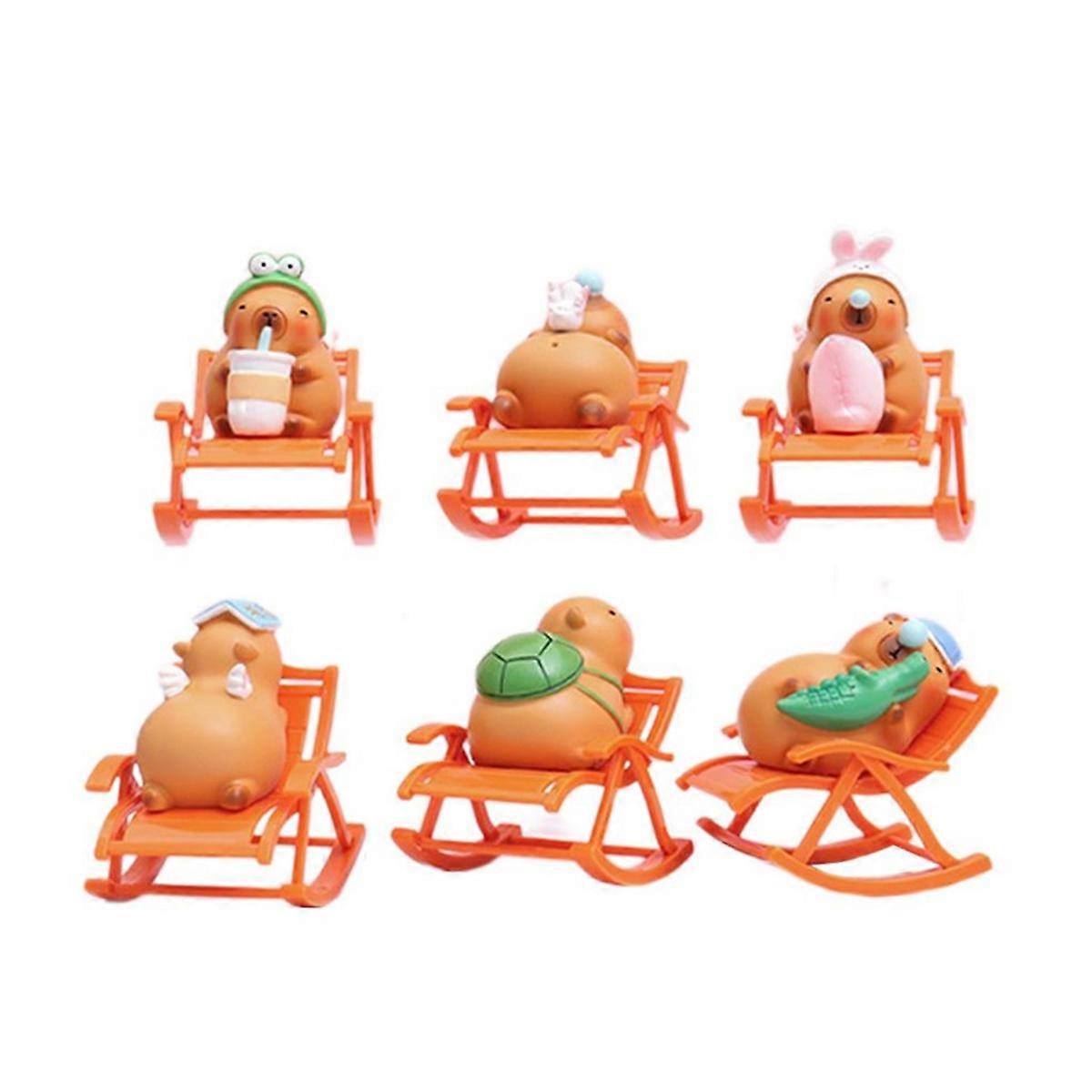 Simulation Capybara Rocking Chair Model Miniature 6pcs