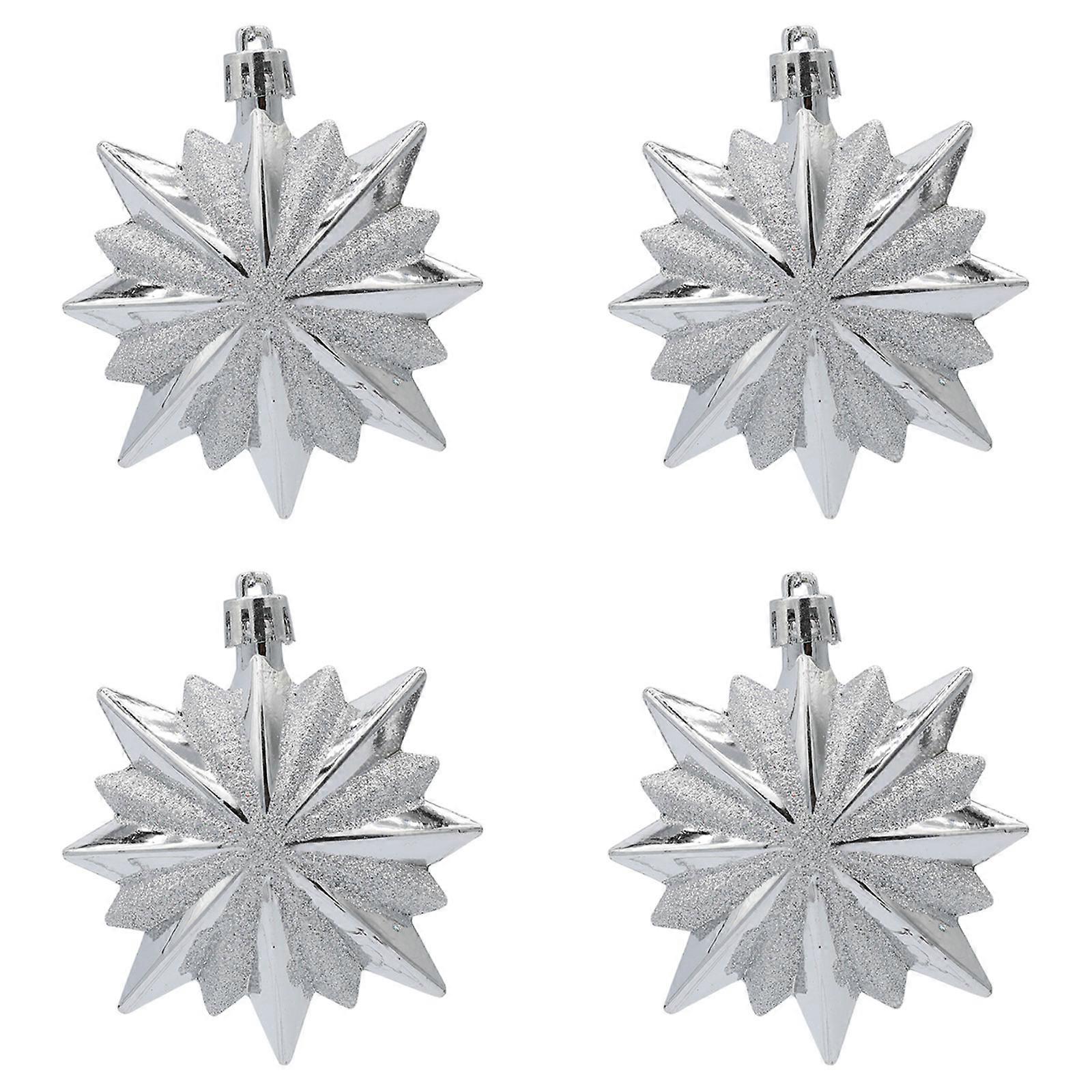 4Pcs Plastic 16-Point Star Hanging Ornaments Shatterproof Christmas Tree Decor  Silver