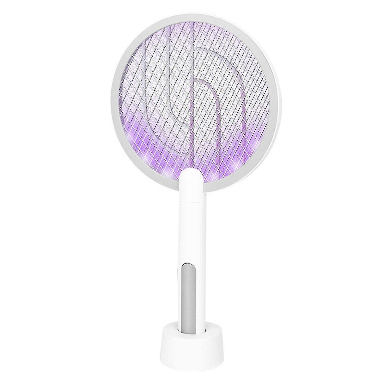 Electric Fly Swatter Racket, 2 In 1 Smart Bu-g Zapper With Usb Rechargeable Base, Powerful Mosquitoe Trap Lamp With 3-layer Safety Mesh For Home, Bedr
