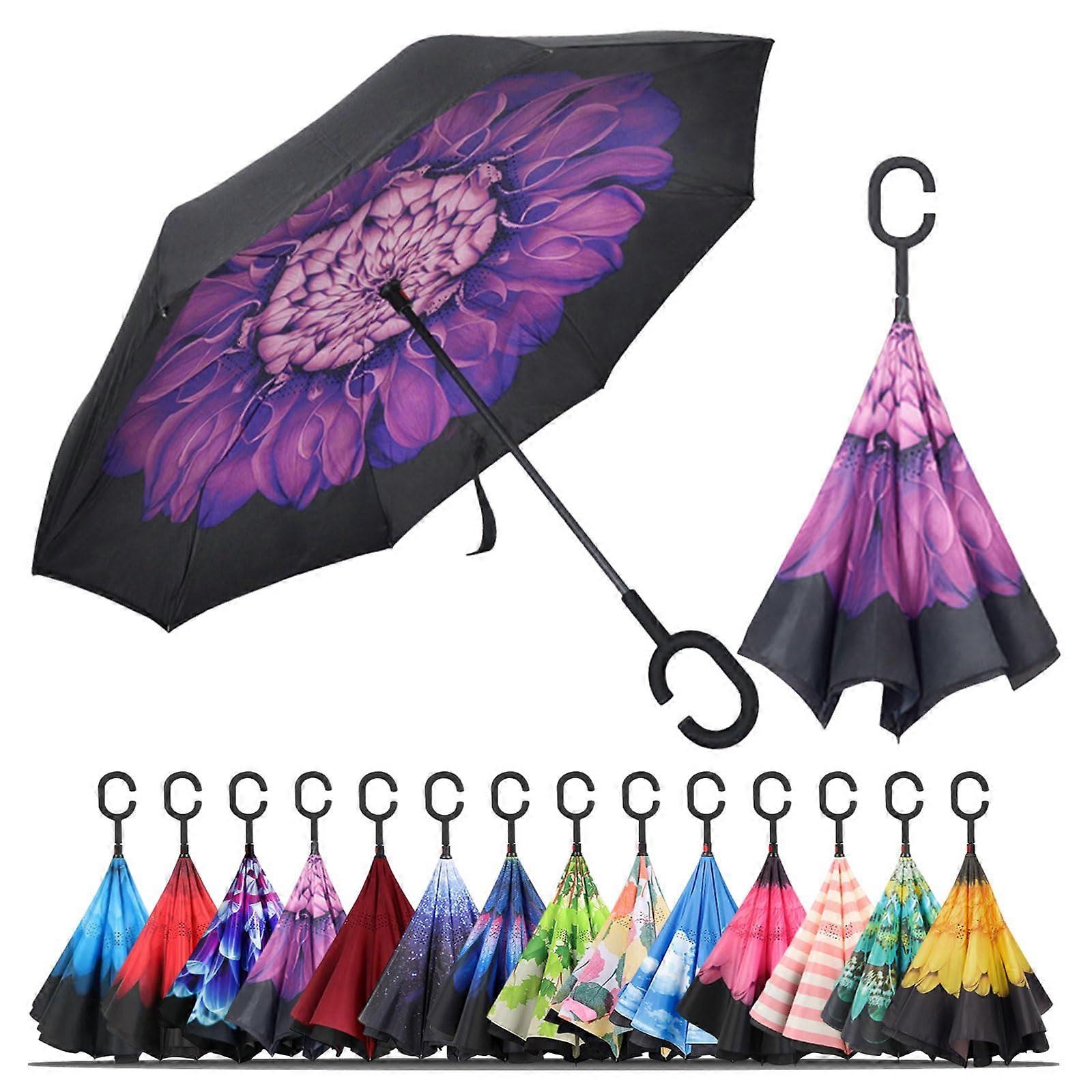 Umbrella,Inverted Reverse Upside Down Umbrellas with C-Shaped Handle, Anti-UV Rain Umbrella for Women and Men