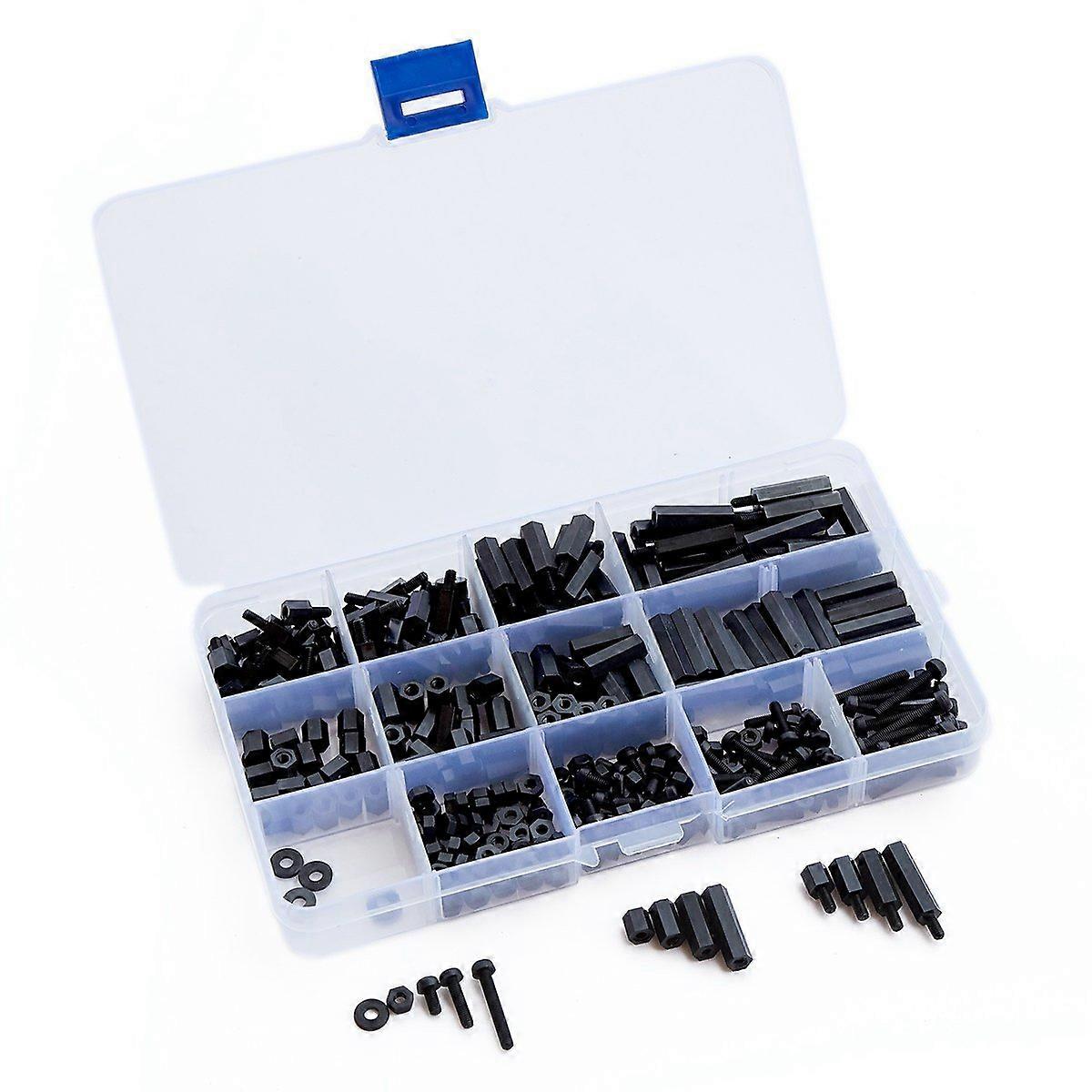 M4 Nylon Hex Spacer Standoff Kit 320PCS Black Male Female Screw Nut Threaded Pillar for PCB Motherboard Assorted Sizes