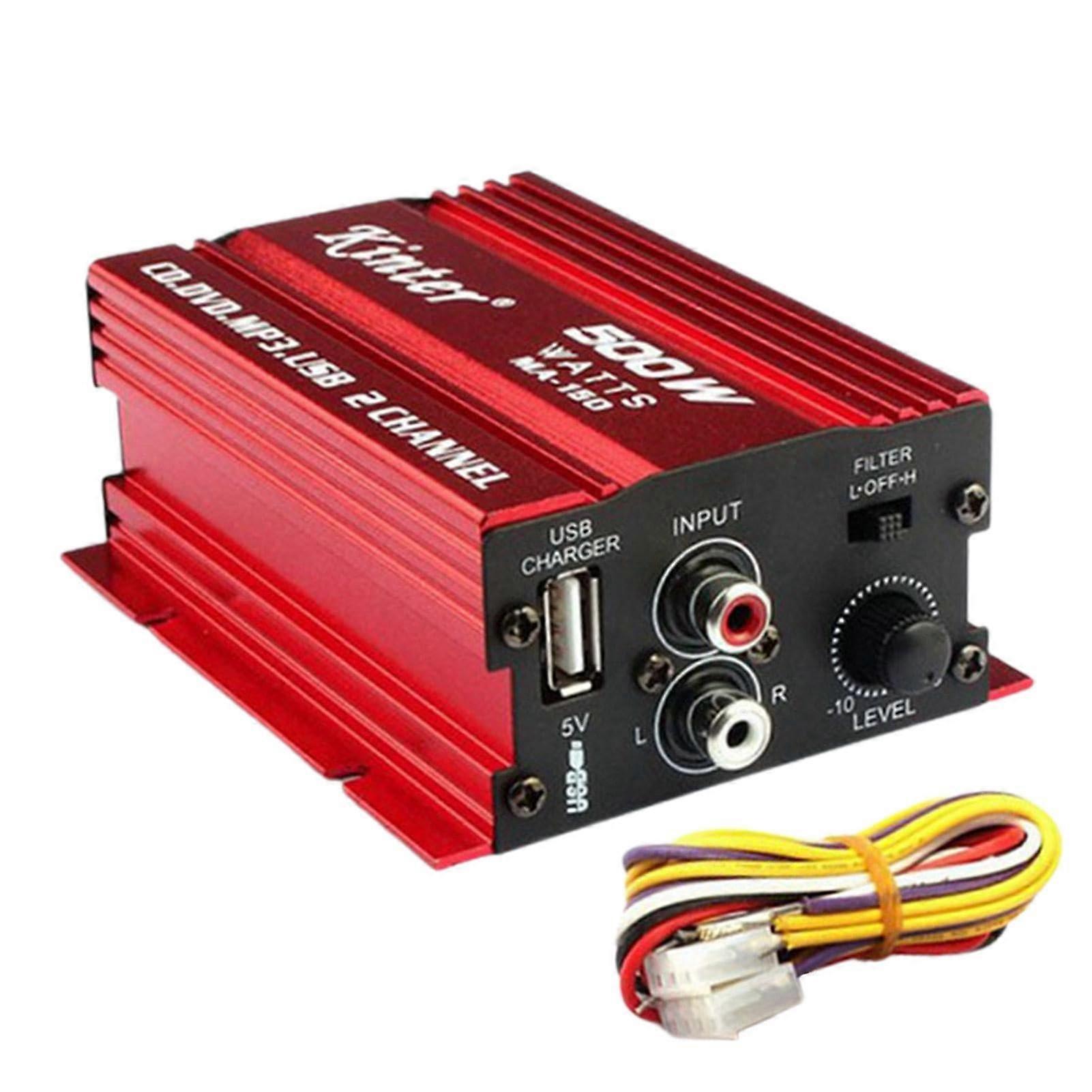 High-Performance Car Audio Amplifier | Small 2 Channel Stereo Amp with Adjustable Bass Boost