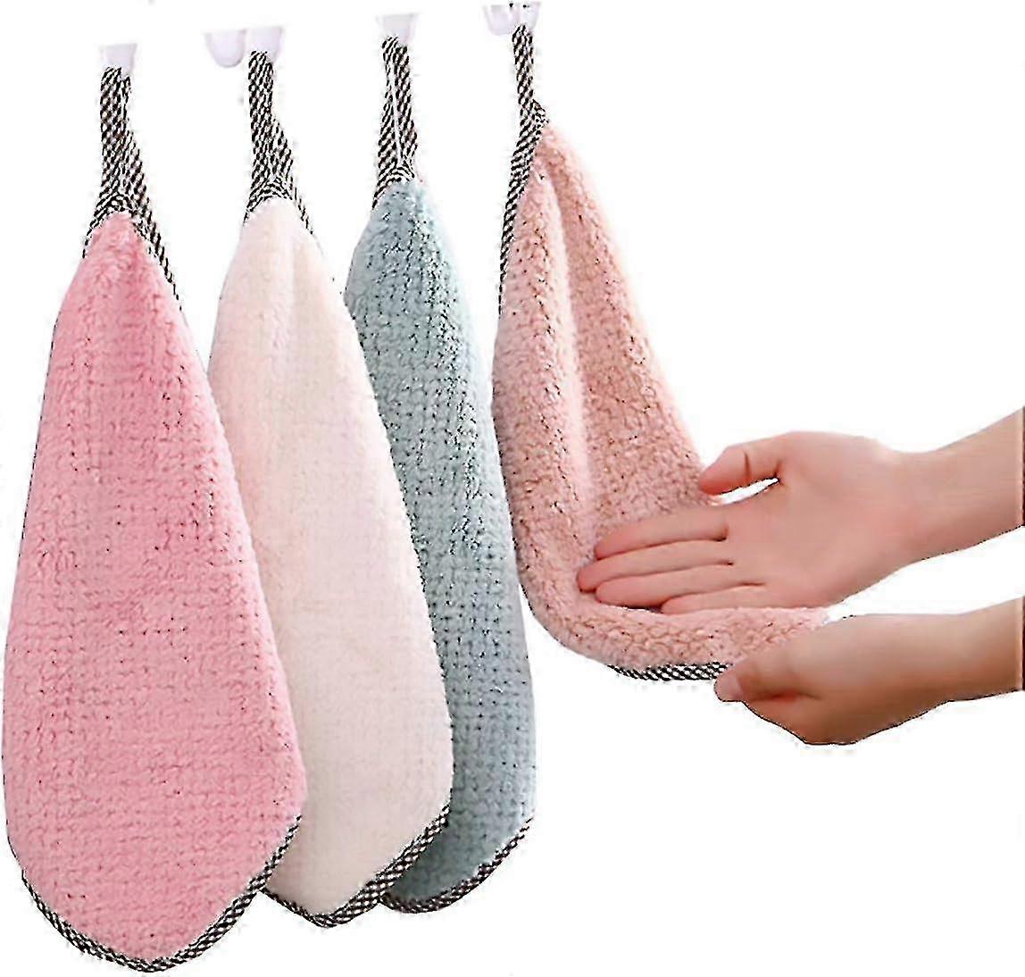 Kitchen Towels, Set of 4 Kitchen Towels, Hand Towels, Washable, Environmentally Friendly, Ultra Absorbent, Reversible for Multiple Use KQE