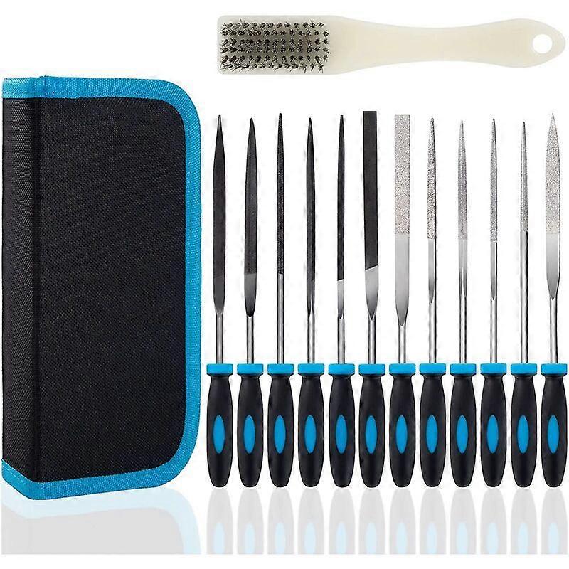 13PCS Carbon-Steel/Diamond Files and Rasps, 150mm Flat/Round/Half-Round/Triangular File/Needle Files for Wood Metal Leather Plastic for Carpentry Carv