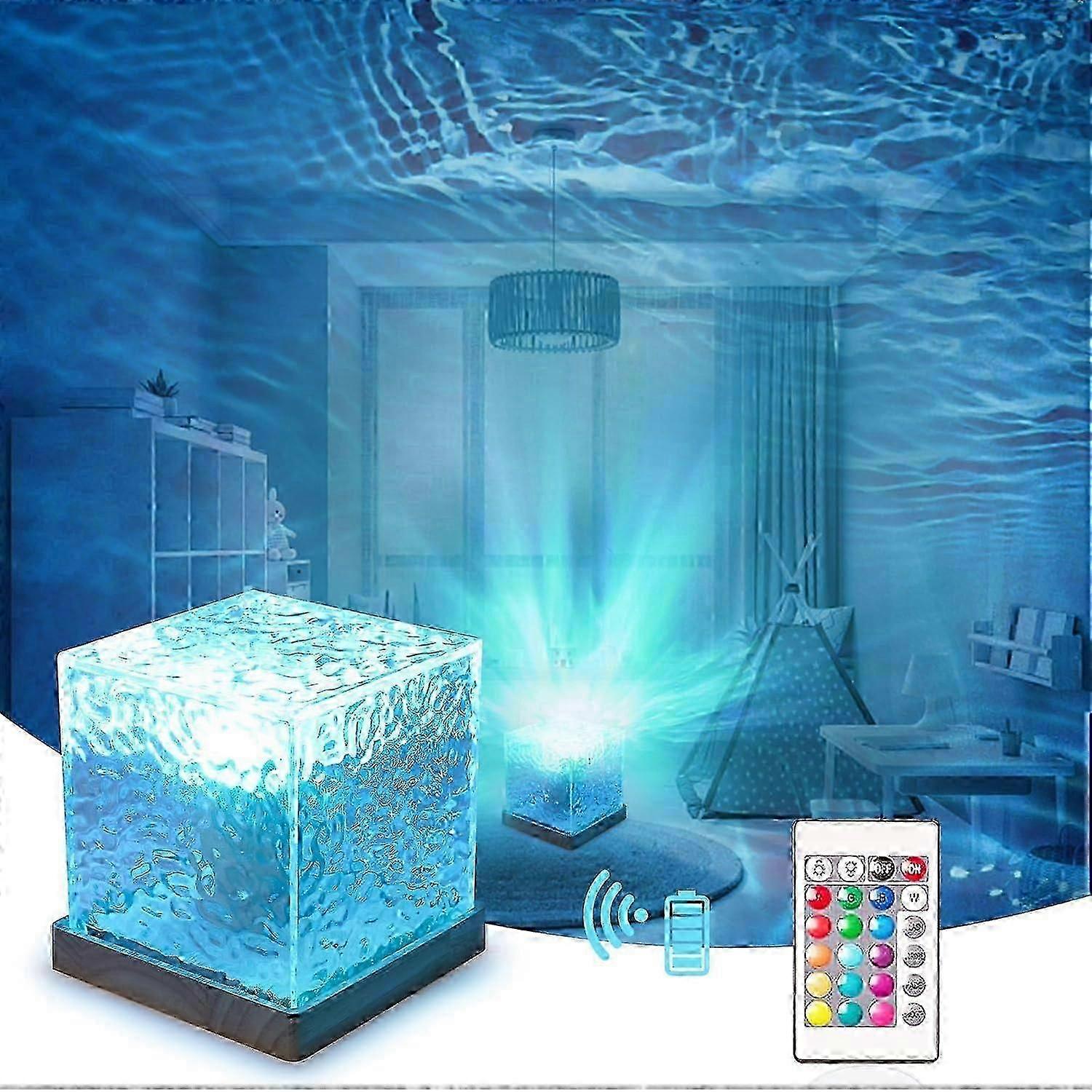 Northern Lights Ocean Wave Projector Light, 16 Colors Gradual Rotating Flame Water Lamp, Wave Night Light With Remote Control For Office Bar Restauran