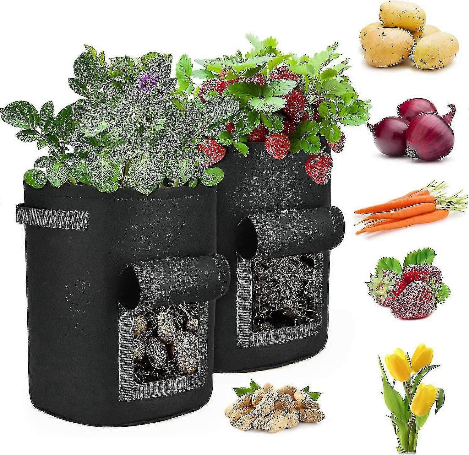 3ポケット縦型ガーデンバッグ、多肉植物と野菜用の再利用可能なフェルトプランター(ブラック)