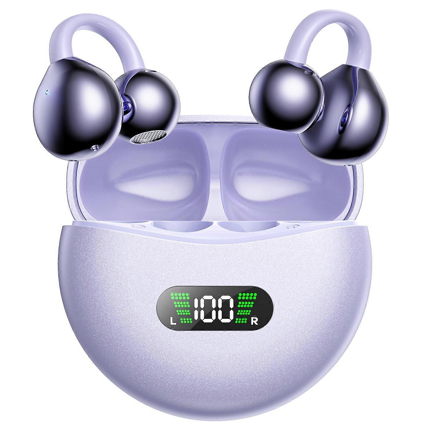 Wireless Earbuds Open Ear Clip On Headphones with LED Digital Display Charging Case