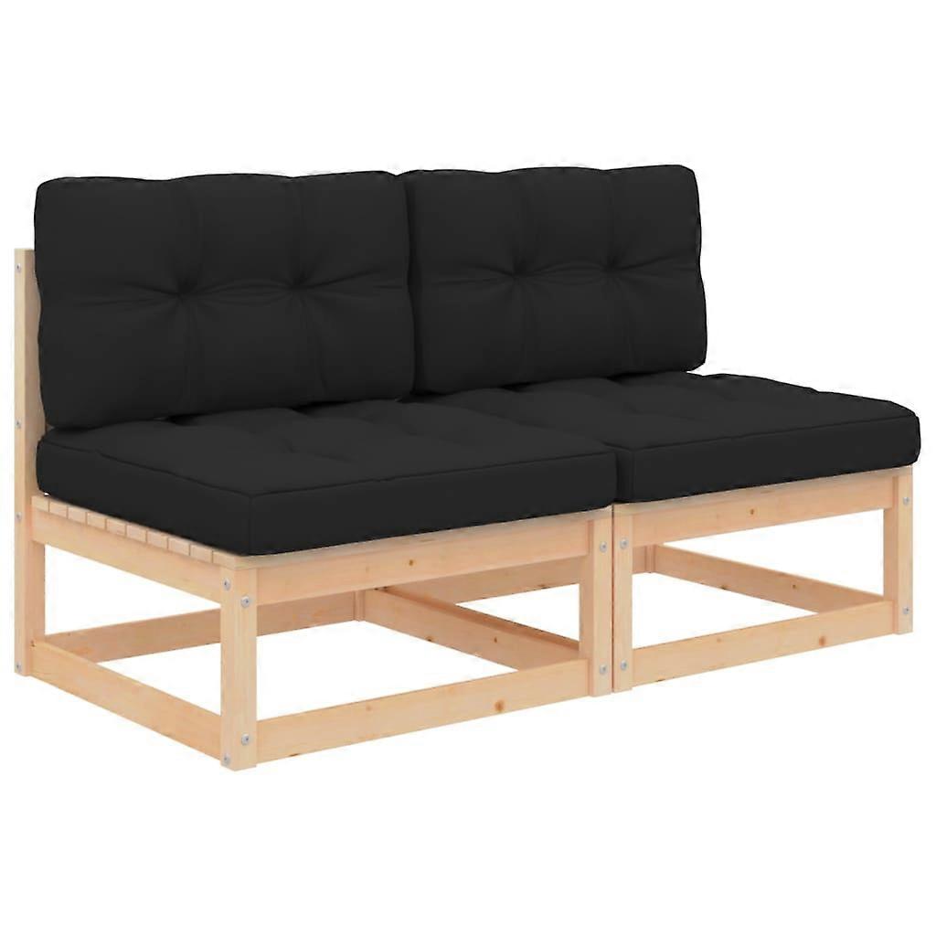 Garden Middle Sofas With Cushions 2 Pcs Solid Pinewood Sofas Armchairs & Couches