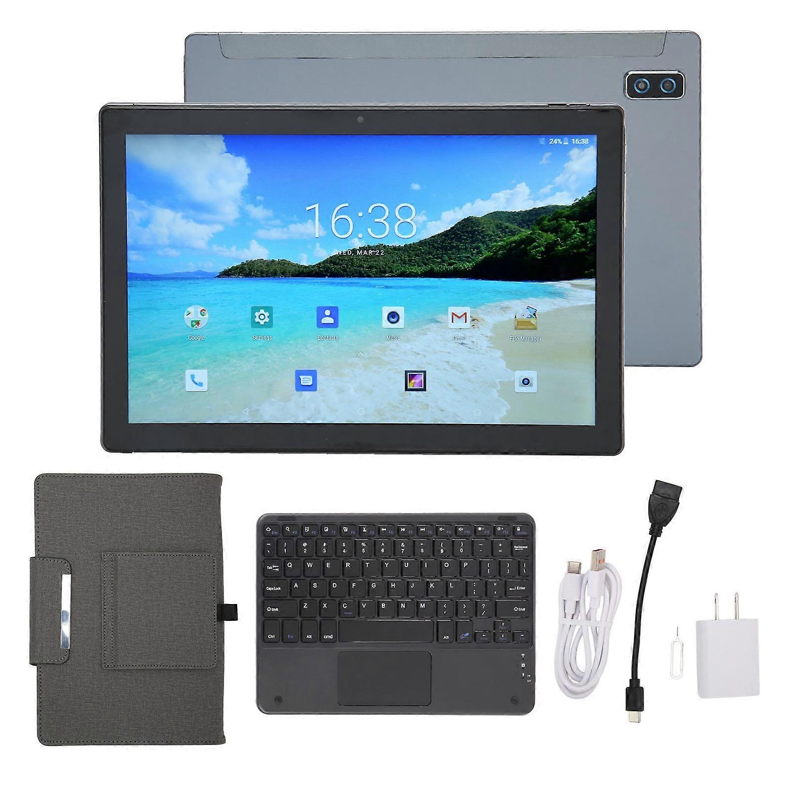 2 in 1 10.1 Inch for Android 12 6GB RAM 128GB ROM 8 Core CPU 4G Network 16MP Camera Tablet PC with Keyboard Grey