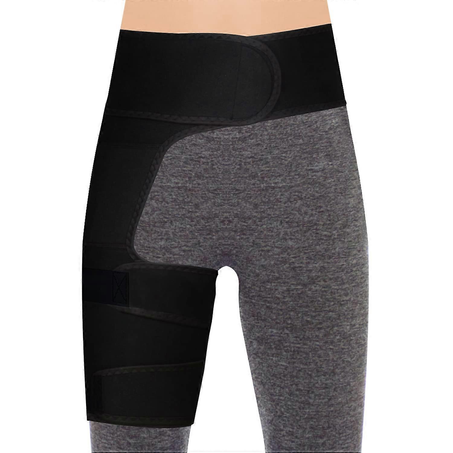 Hip Compression Brace, Adjustable Sciatic Nerve Support, Thigh Hamstring Groin Wrap, Breathable Non-Slip Black