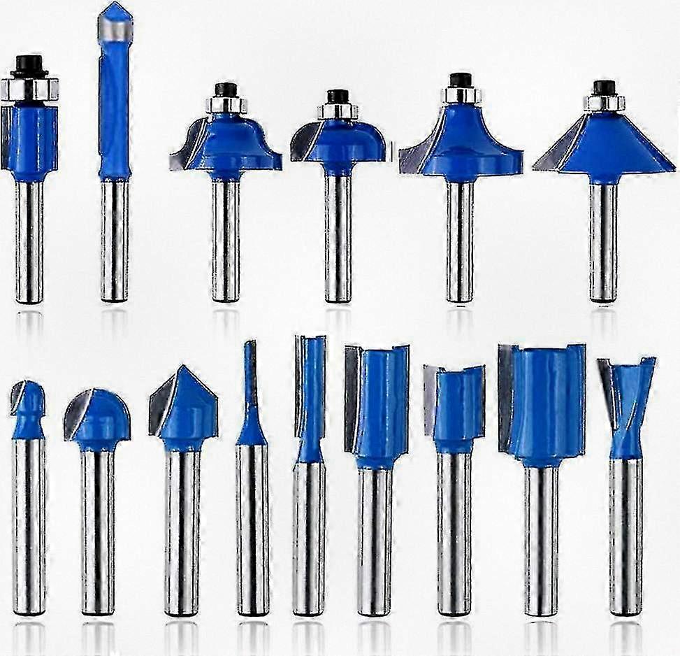 15 Pieces Router Bits, 1/4(6.35mm) Shank Tungsten Carbide Corner Tool, Spline Drill Bit Tongue Suitable for Chipboard, Wood Milling Cutter, 