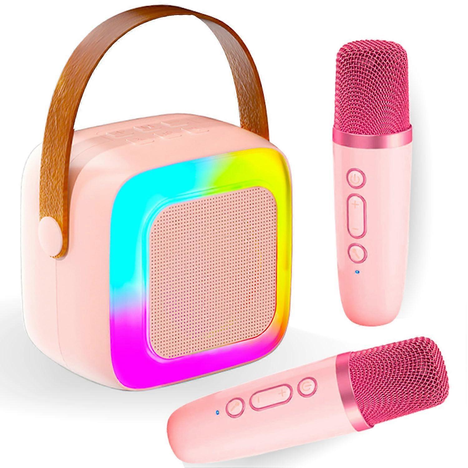 Karaoke Machine with 2 Wireless Mic  RGB Light (Pink 2 Mic)