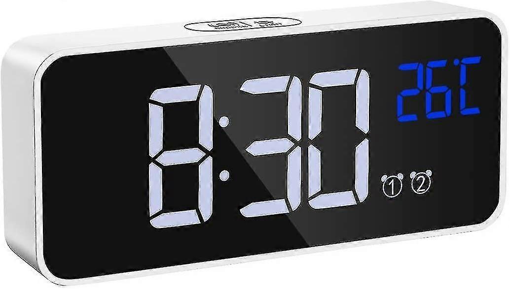 Digital Mirror LED Alarm Clock with Voice Control, Dual Alarms, Temperature Display & USB Charging