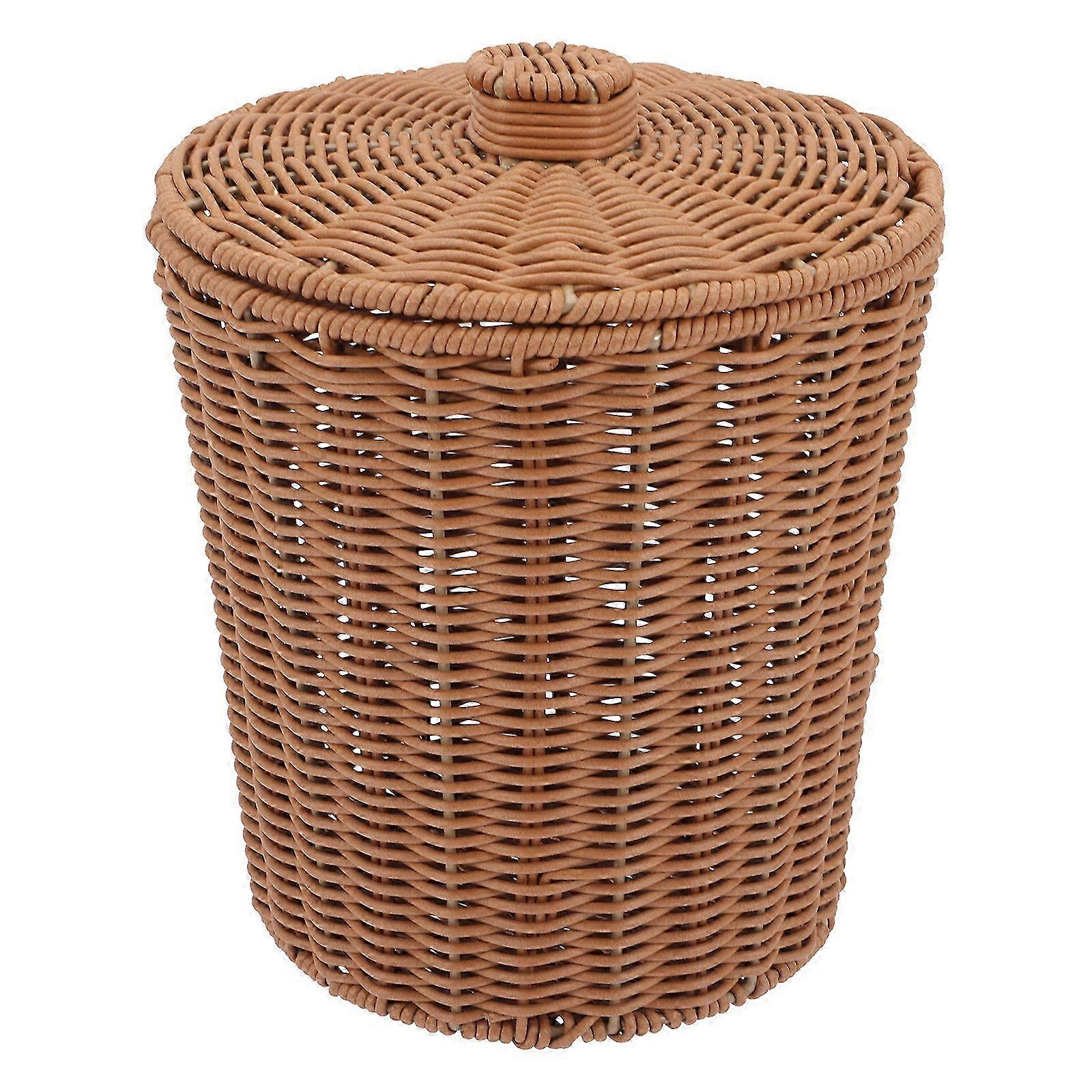 Seau de rangement en rotin créatif avec couvercle - 24x24cm - Marron