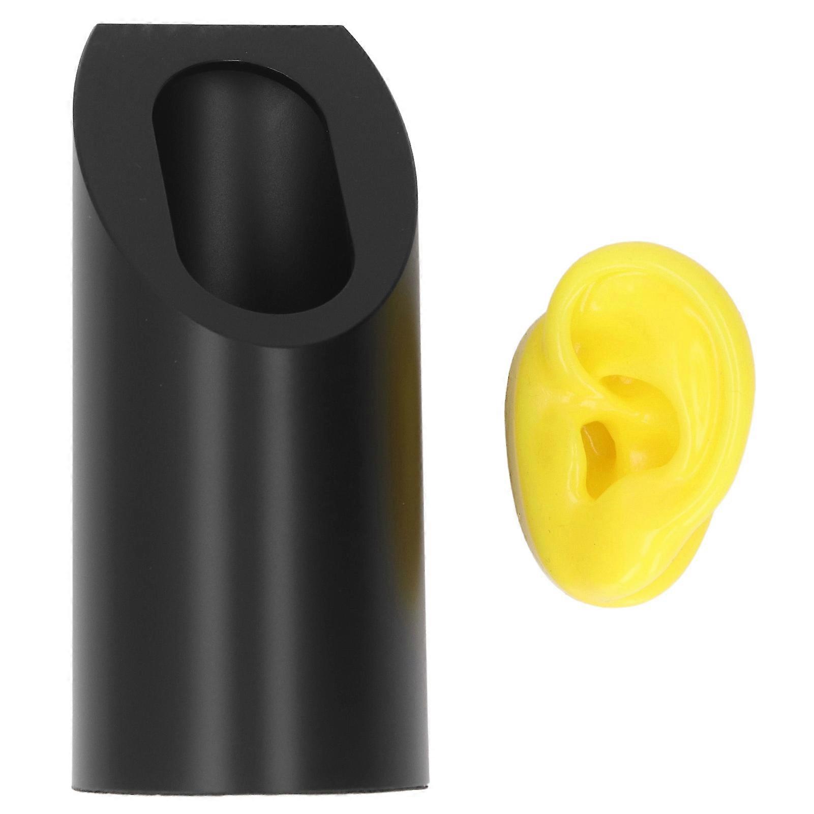 Silicone Ear Model Simulation Ear Models Statue Acupuncture Ear Model Medium Yellow Ear Black Cylinder Display Stand for Sound Aid Display M Size Lef