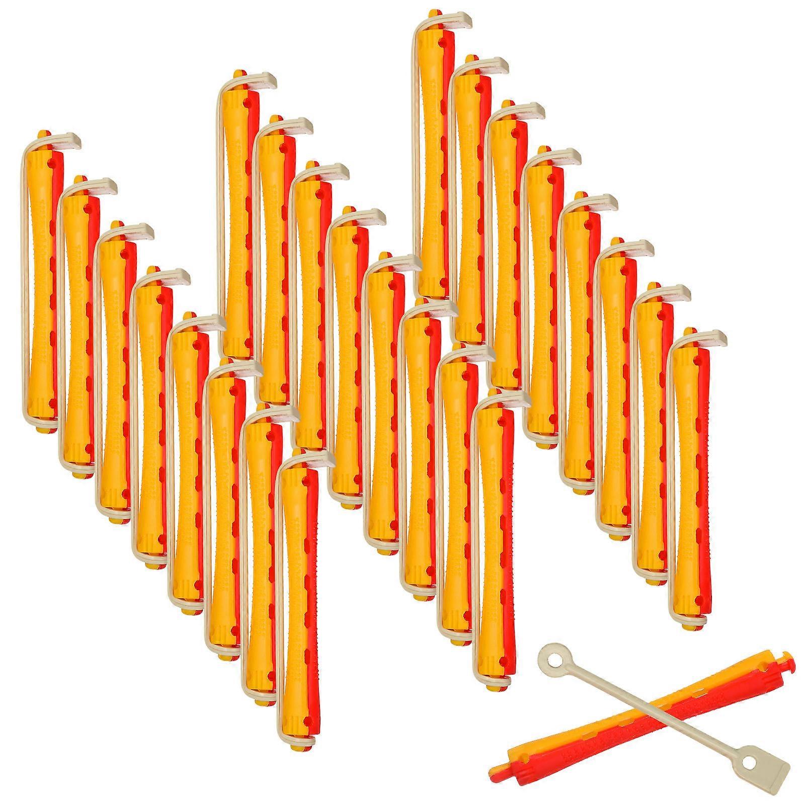 24pcs Hair Perm Rods with Elastic Rubber Bands Gentle Non Damaging Hair Rollers for Home & Salon DIY Curling Styling