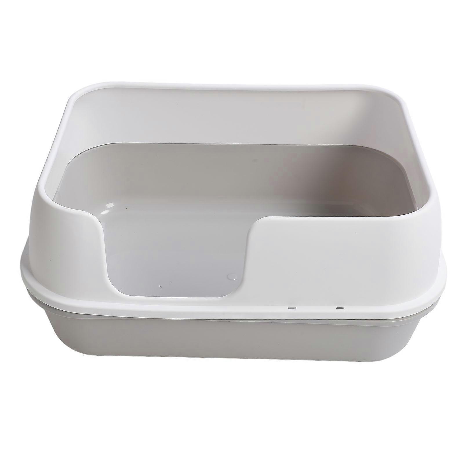 Cat Litter Box Extra Large Semi Enclosed Splash Proof Safe Removable Kitty Litter Pan with Scoop White