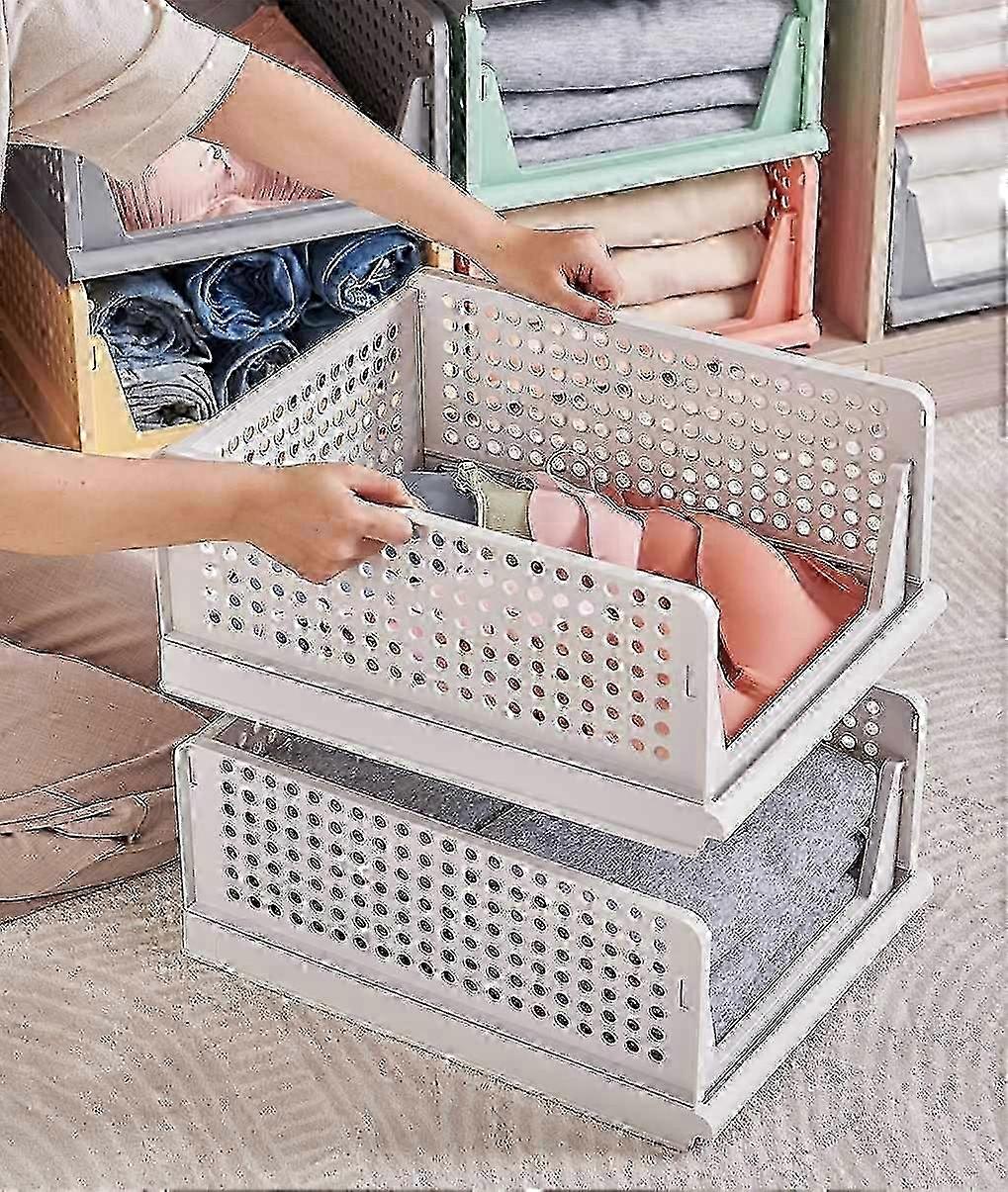 Set of 2 Stackable Wardrobe Organizers, Drawer Bins, Cupboard Storage, Stackable Plastic Boxes