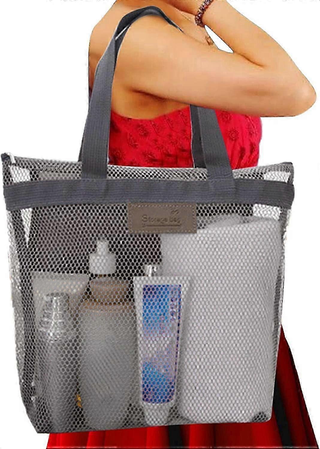 Quick Dry Mesh Shower Caddy with Zipper, Mesh Beach Tote Bag, Shower Tote Bag with Handles