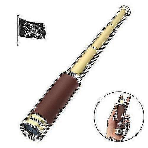 25x30 Pirate Brass Telescope, Zoomable Spyglass, Collapsible Handheld