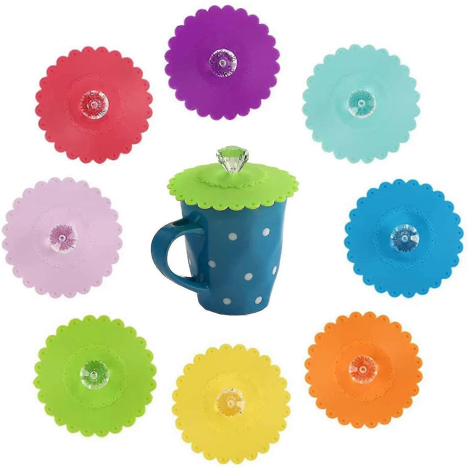 8 Pcs Silicone Cup Lids, Creative Diamond Mug Covers for Glasses