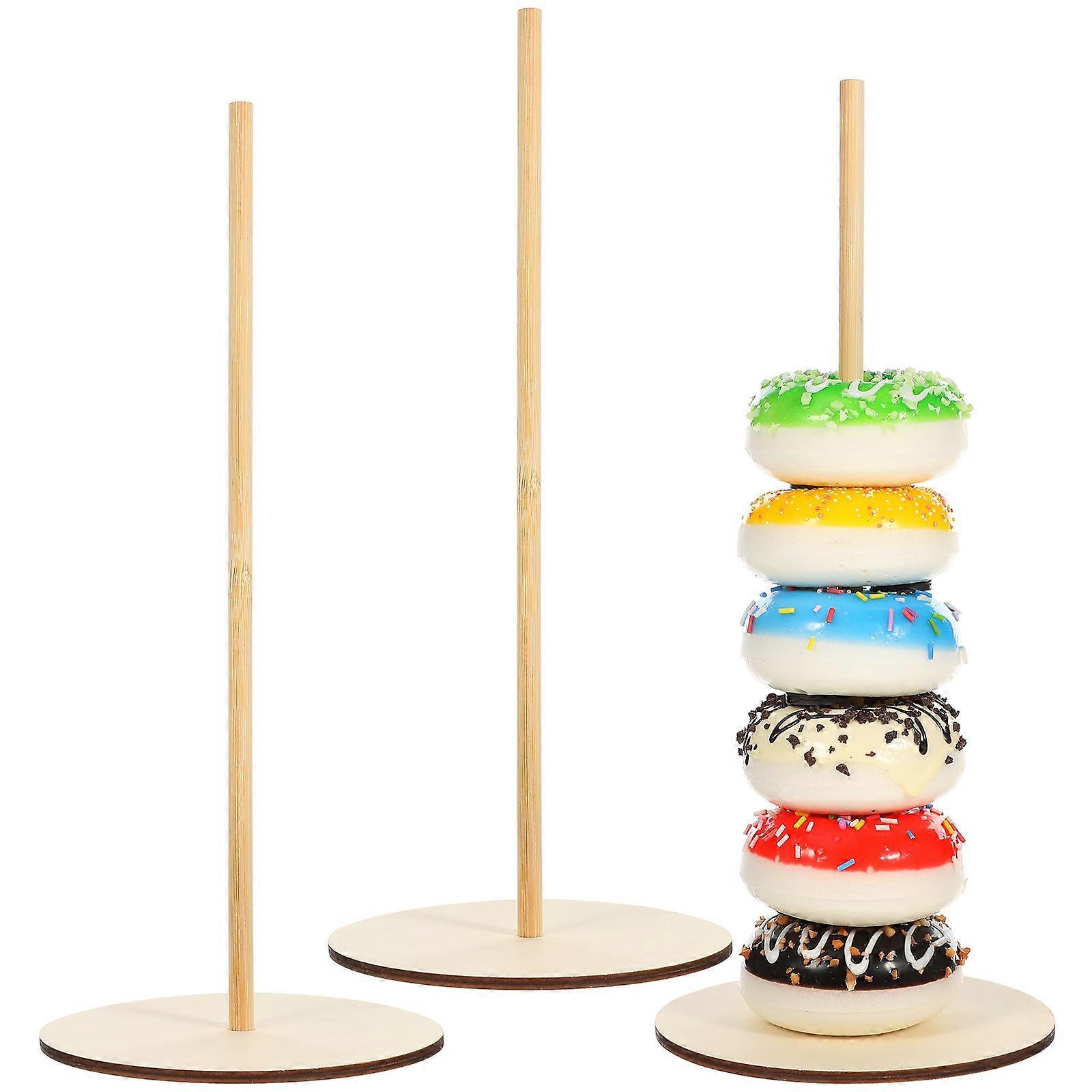 Wooden Donut Display Stand 3pcs Rustic Treat Holder Sturdy Doughnut Rack for Birthdays Weddings Events Lightweight Artistic Design