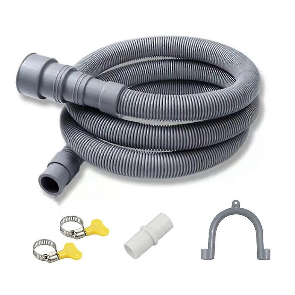 3.0 m Drain Hose Extension Grey PVC TPR Universal Includes Adaptor and Clips for Washing Machine and Dishwasher