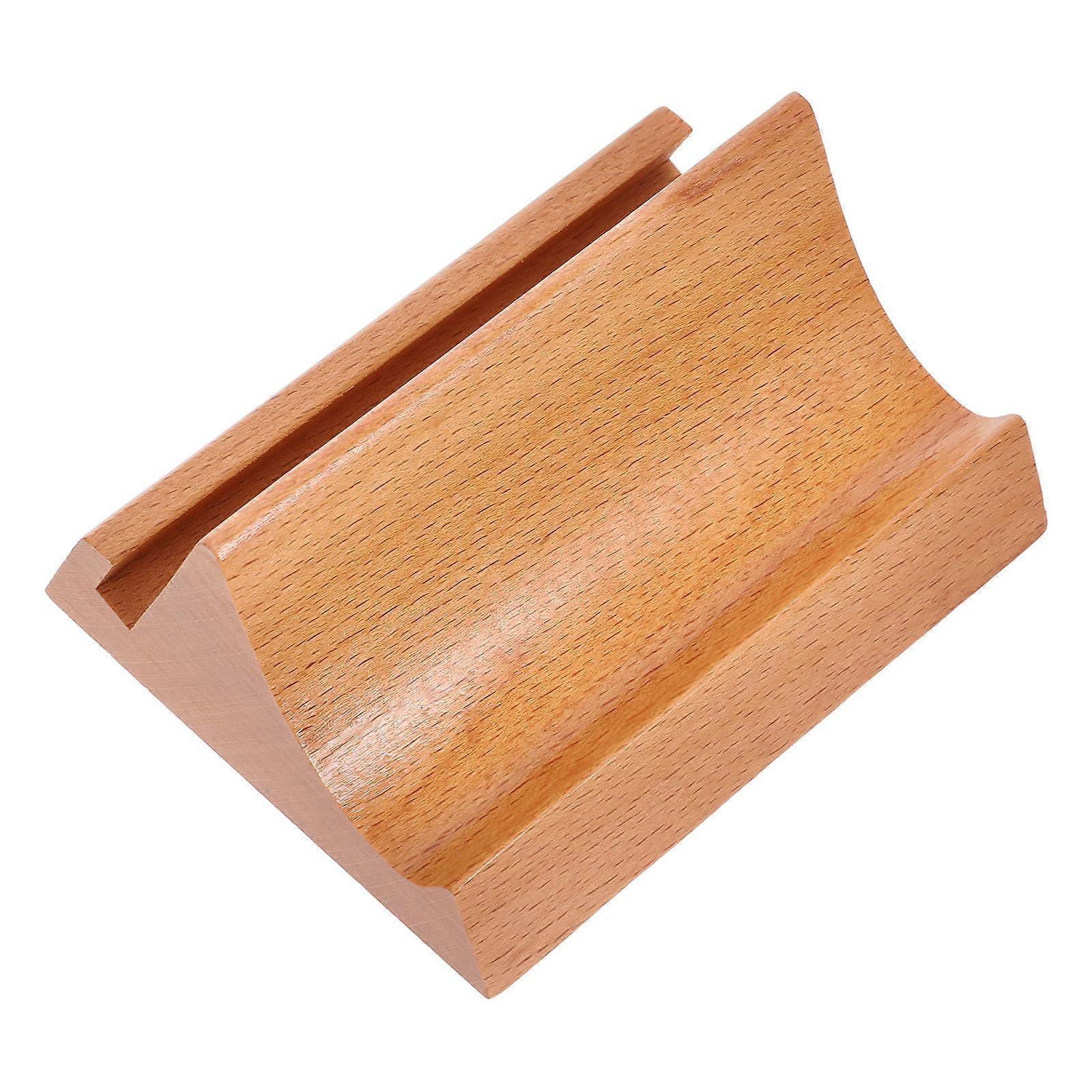 Wooden Desk Organizer Stand Card Display Office Supply Beige Rectangular Rustic Charm 1Set