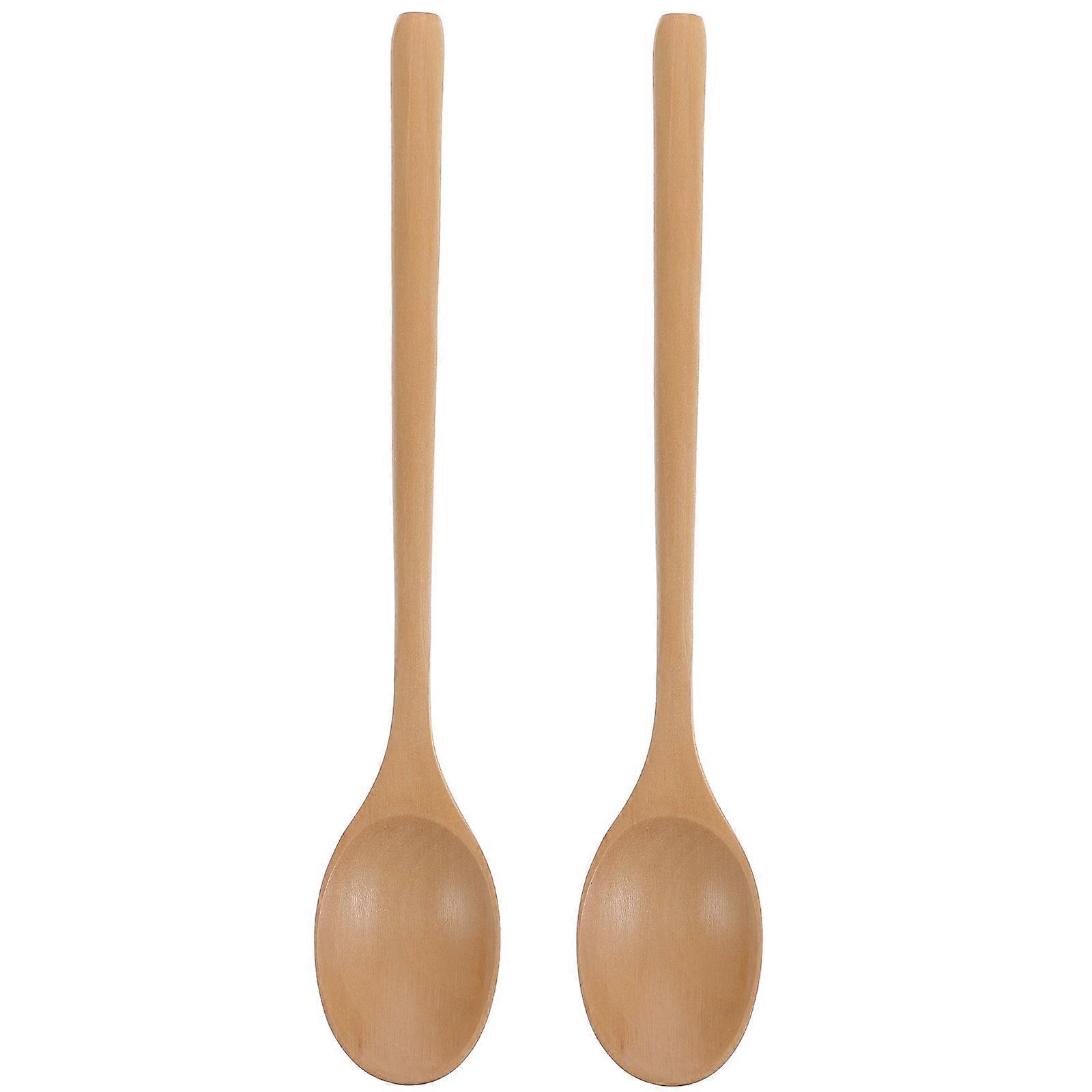 2Pcs Long Handle Wooden Soup Spoons Japanese Style Porridge Spoons