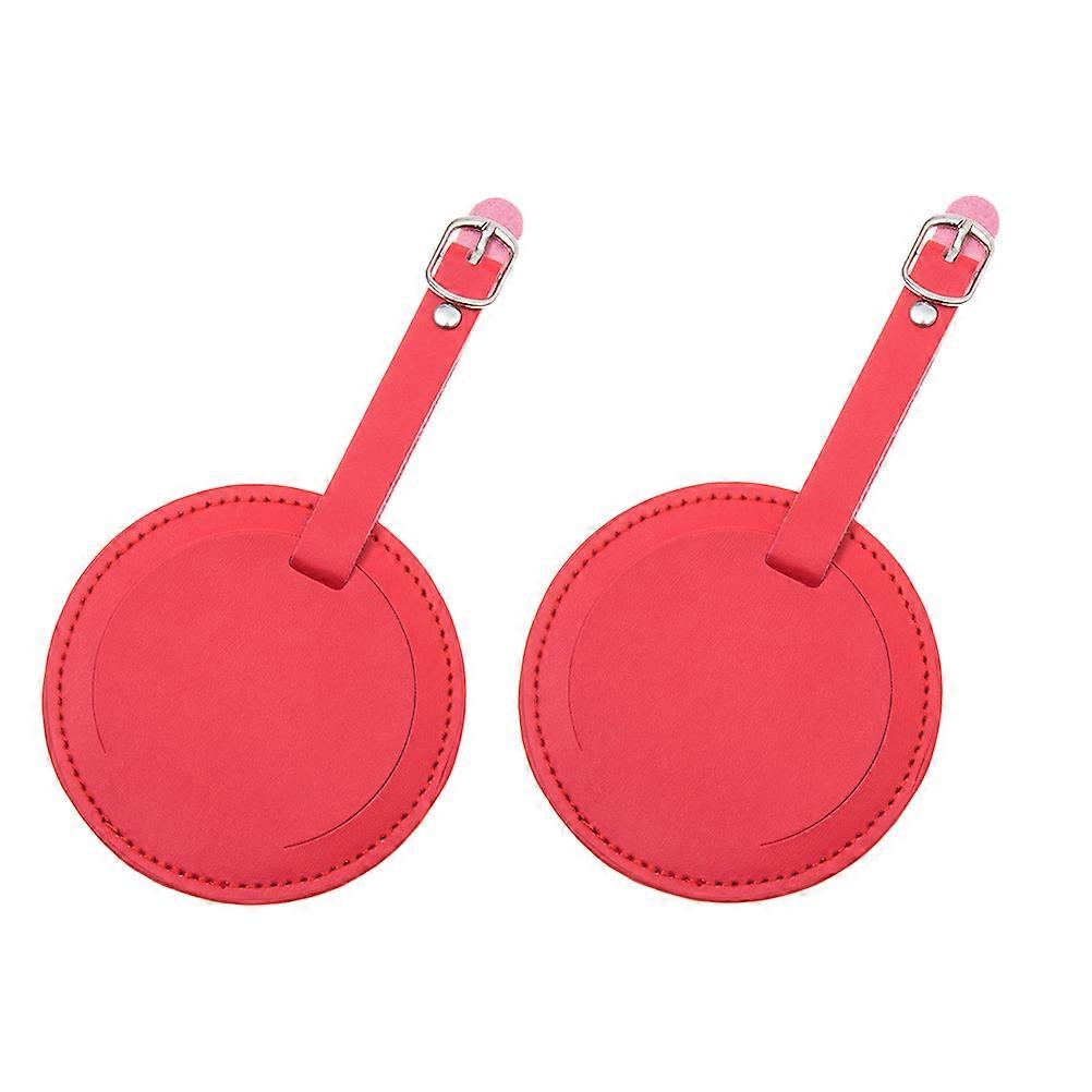 Baggage Id Tag Round Pu Leather Travel Luggage Suitcase Backpacks Identification Name Holder With Buckle Red 2Pack