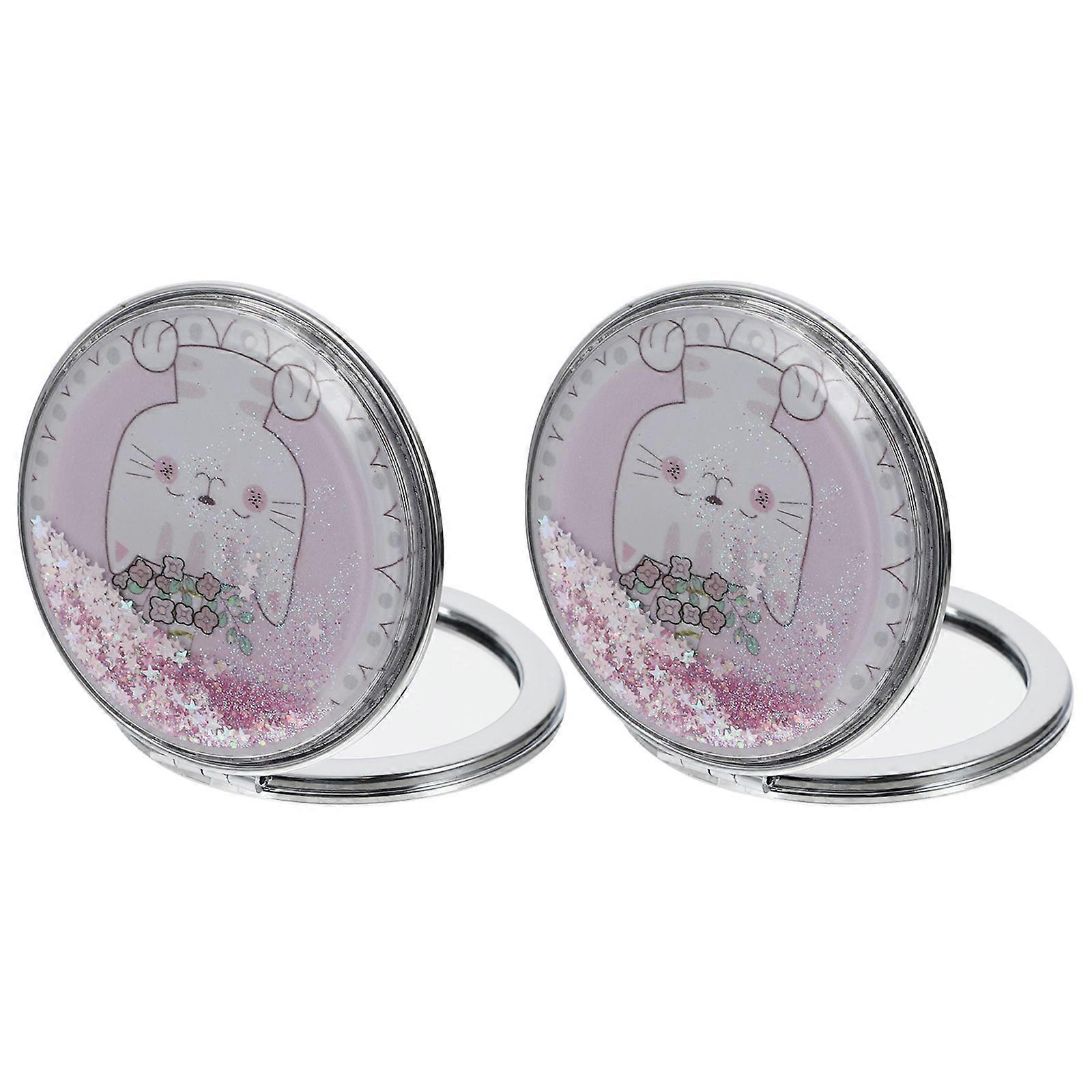 مرآة محمولة باليد للفتيات مرآة مكياج محمولة للسفر 8X6X1.5 سم قابلة للطي زجاج معدني على الوجهين 2 قطعة