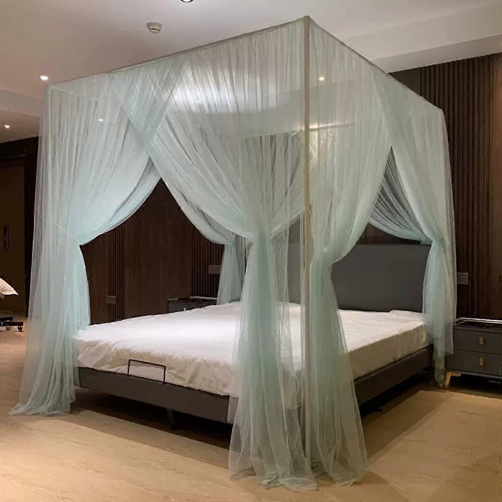 America Village Style Princess 4 Corner Post Bed Encryption Mosquito Net Full Canopy Curtains Green-2 Nursery