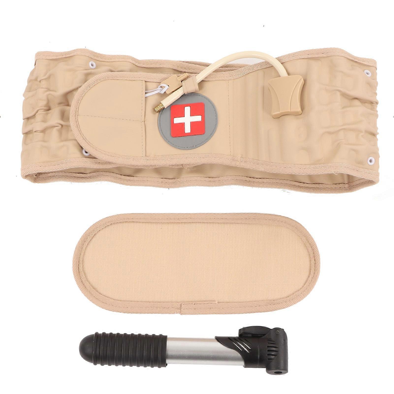 Back Decompression Belt Inflatable Relaxing Muscles Traction Function TPU Material Lower Back Support Device Khaki Silver Inflator L