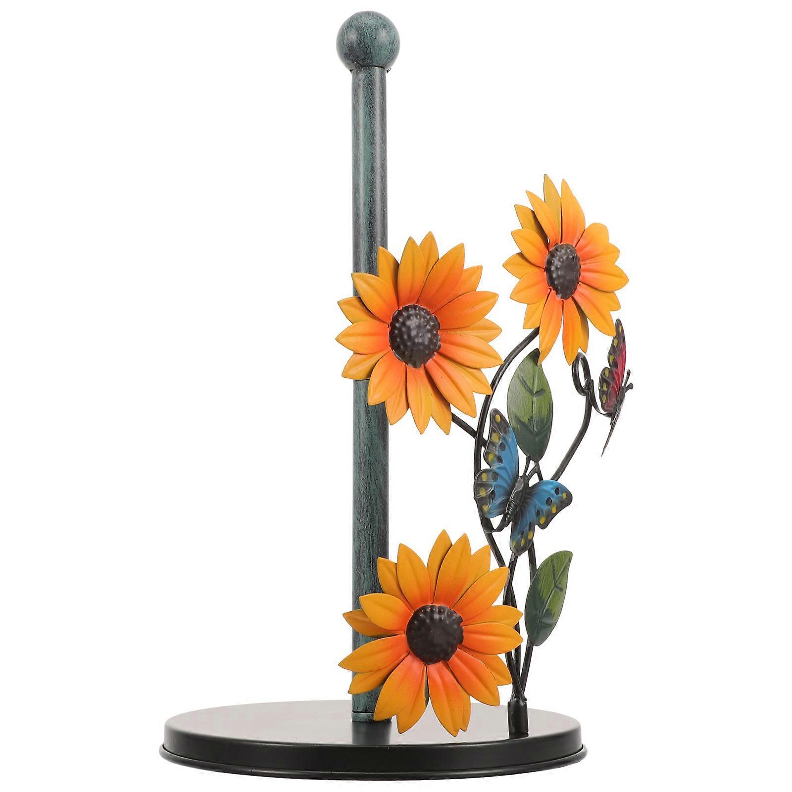 Decorative Flower Paper Towel Organizer Rustic Kitchen Tissue Roll Holder 33x18x18 Cm Freestanding Design 1Pack