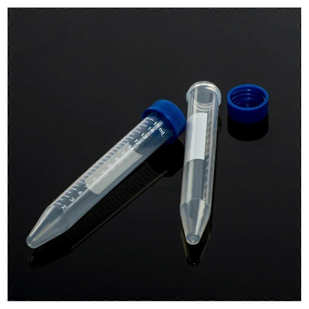15ml Plastic Centrifuge Tubes with Conical Bottom, Graduated Markings, Blue Screw Cap - Pack of 100