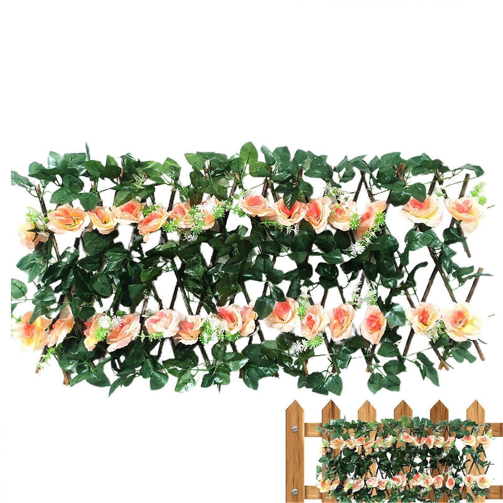 Expandable Privacy Screen with Artificial Flowers for Patio Balcony Garden