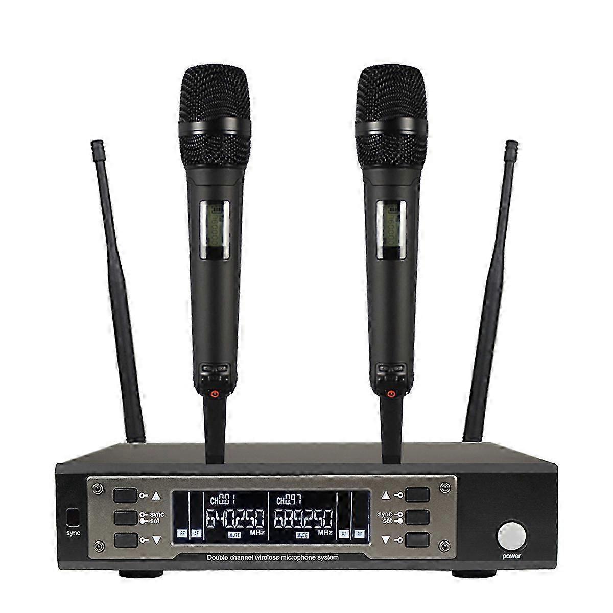 Dual Channel Wireless Microphone UHF Mic Accessories for Stage Performance US Plug Black