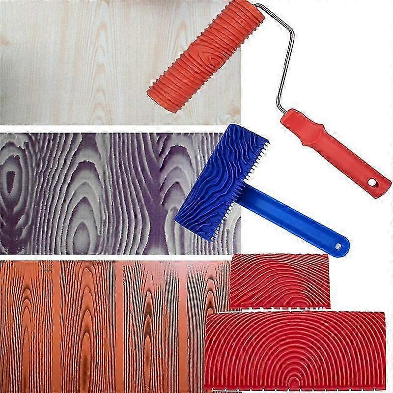 Wood Grain Painting Tools, 4Pcs Roller Texture Pattern Tools with Handles