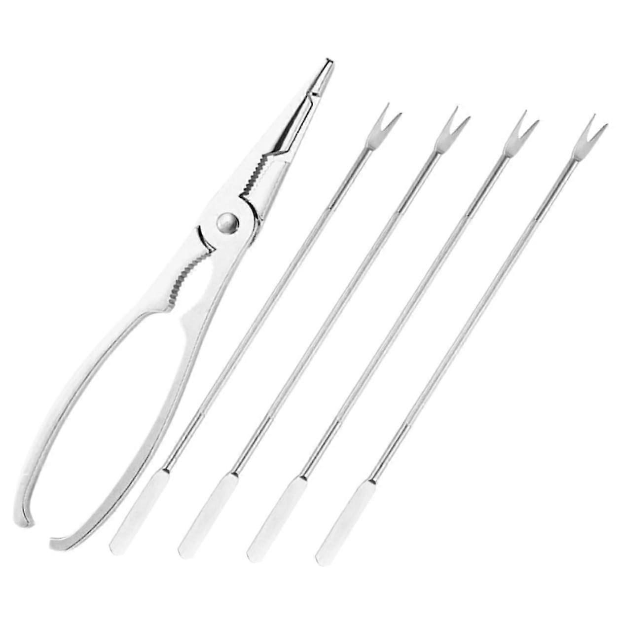 Crab Eating Tool Set Stainless Steel Utensils with Forks and Picks for Lobster and Crab Opening, Silver Finish