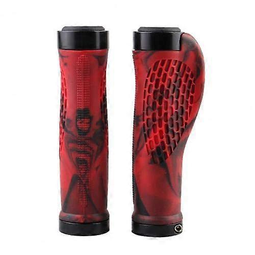 Mountain Bike Grips 1 Pair Ergonomic Handlebar Covers with Dust Caps Locking Grip Accessories for MTB Bicycles (Black Red)