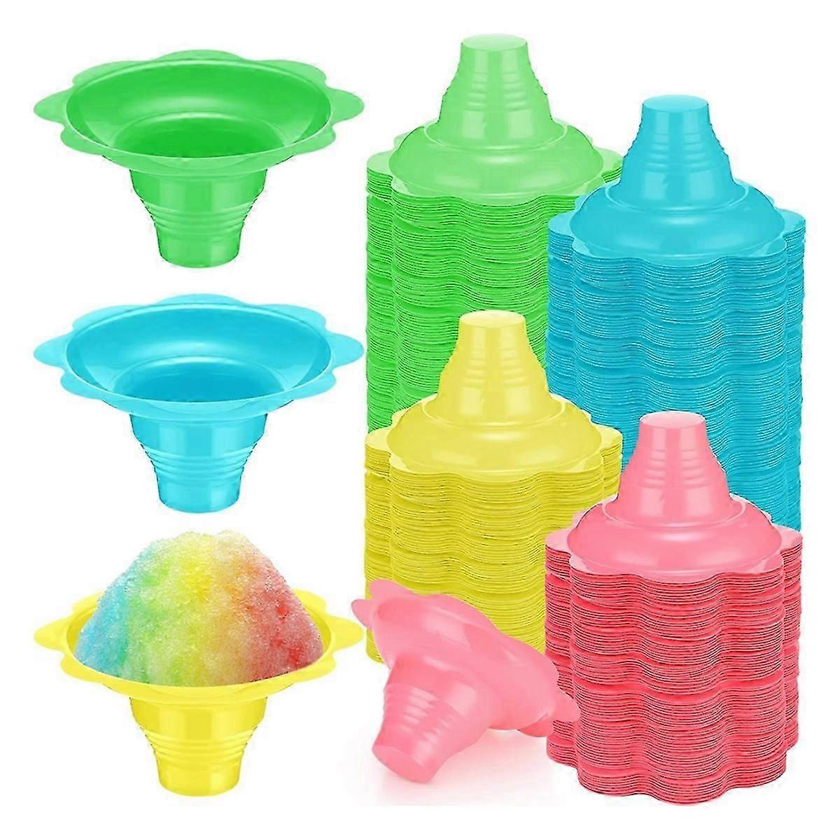 200 Pieces 4 Oz Colorful Shaved Ice Cups Flower Shaped Snow Cone Cups Leak Proof Plastic Snack Ice C
