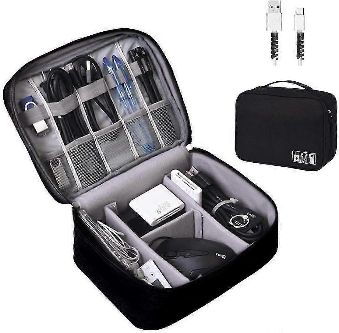 Multifunctional Electronic Bag Waterproof Portable Cable Bag for Tablet, External Hard Drive, Charger, Cable, Stuff, Adapter, Memory Card, 2 Layers