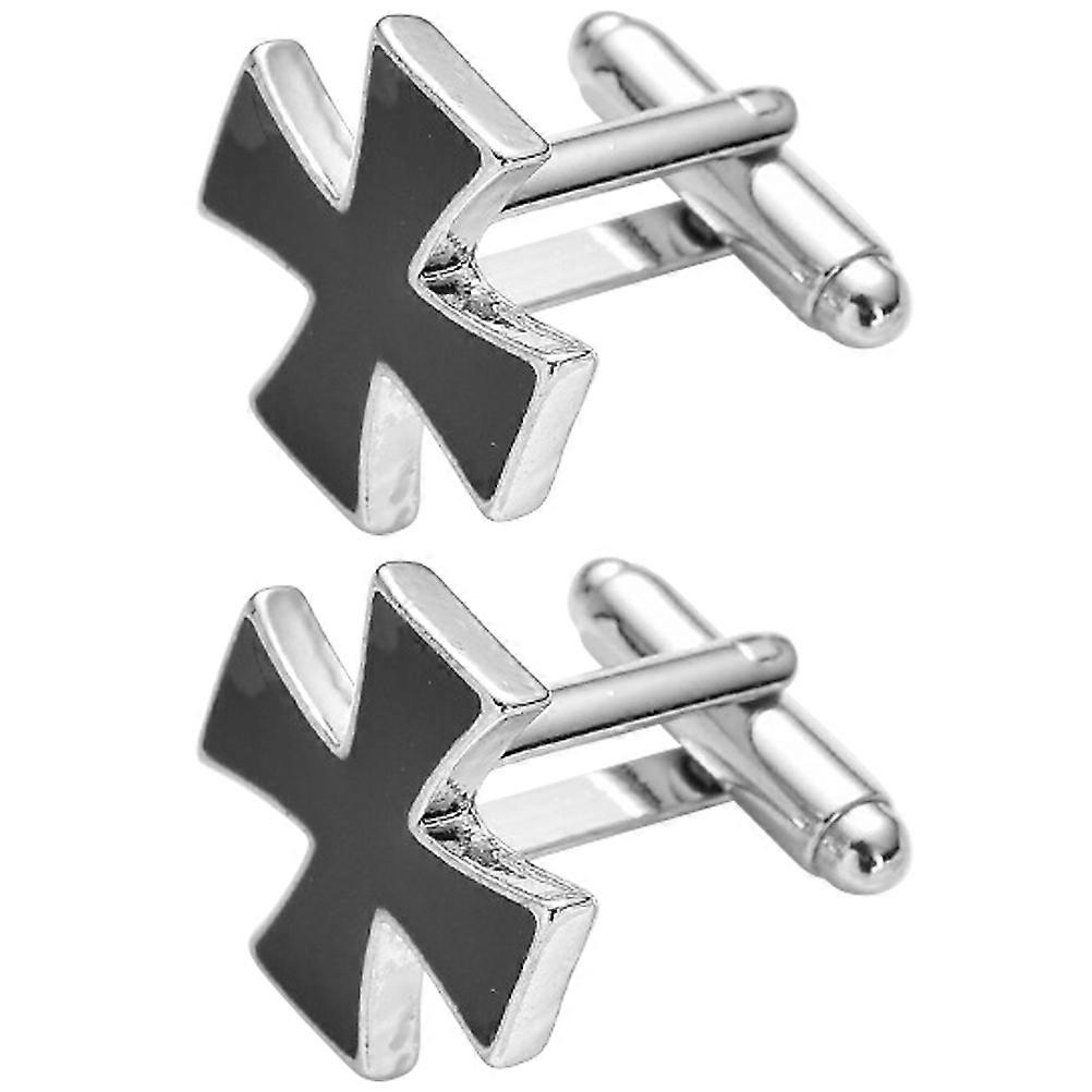 Cuff Links For Men Cross Shape Cufflinks For Formal Wear 2x2cm Black Alloy 1 Pair