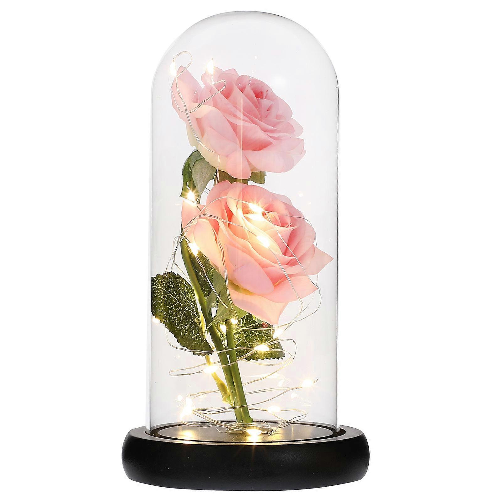 Rose Flower Dome Lamp Light Decorative Home Decoration Pink 21x11x11cm 1Pack