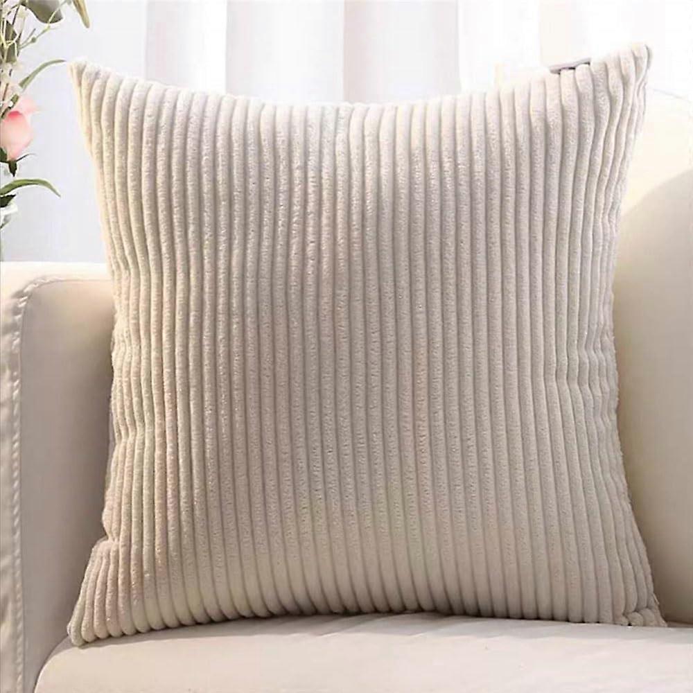 Cushion Cover Set of 2, 80 x 80 cm Beige Corduroy Sofa Cushion Covers, Decorative Soft Pillows, 65 x 65 cm