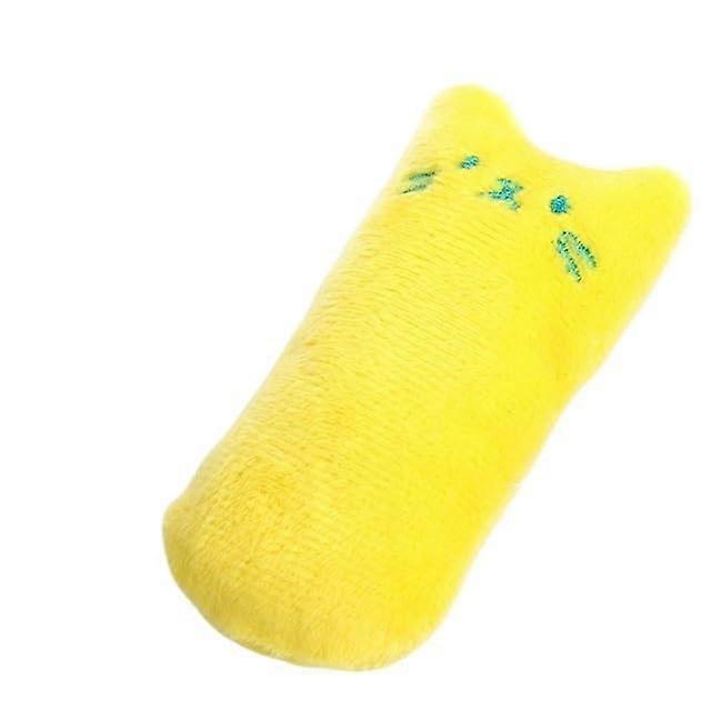Grinding Teeth Catnip Toy Funny Interactive Plush Cat Toy Pet Kitten Chewing Sound Toy Claw Thumb Biting Cat Mint (Large Yellow)