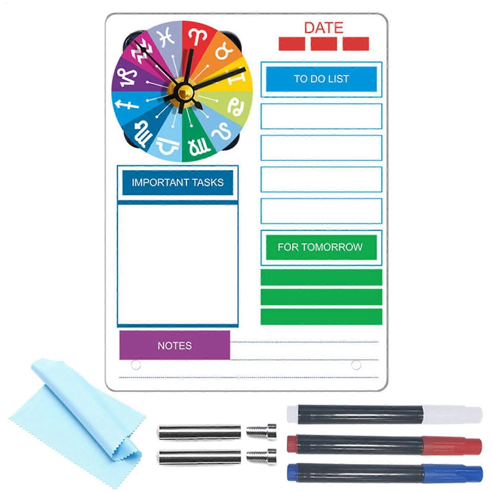 Dry Erase Planner, Erasable Appointment, Standing Weekly Calendar Pad, Clear Desk Planner Board, Acrylic Message Whiteboard with Creative Clock